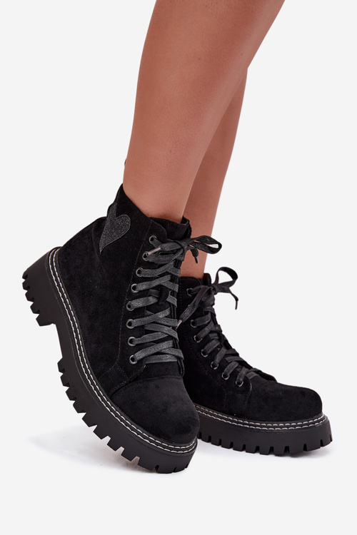 Жіночі чоботи з блискучим серцем чорні Nariri