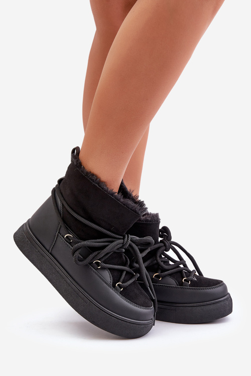 Жіночі зимові черевики на платформі, утеплені хутром Aziara чорного кольору