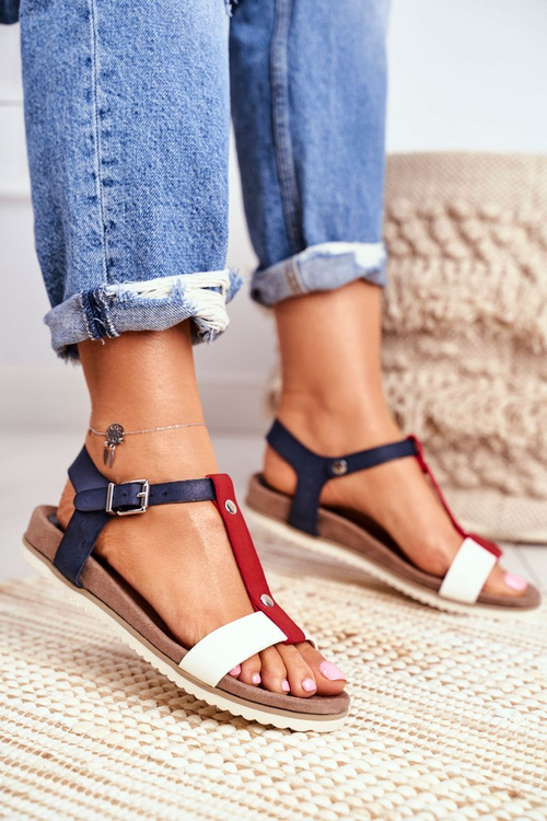 Жіночі сандалі на плоскій підошві 8SD35-0306 Темно-сині Dubi