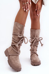 Жіночі замшеві чоботи зі шнурівкою бежево-коричневого кольору