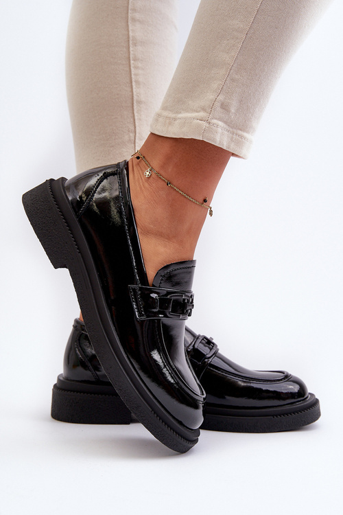 Чорні лаковані жіночі мокасини Keelana