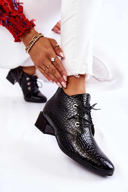 Жіночі черевики з малюнком під крокодила Чорні Farrah