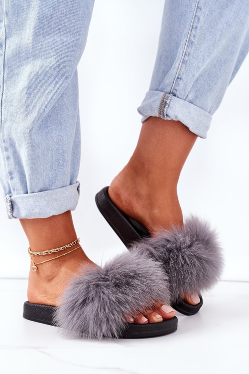 Жіночі тапочки з хутром темно-сірі Belmondo