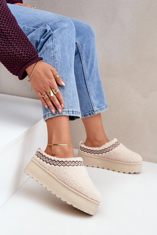 Снігоступи Тапочки На Платформі З Овчиним Пухом Світло-бежеві Leaniella