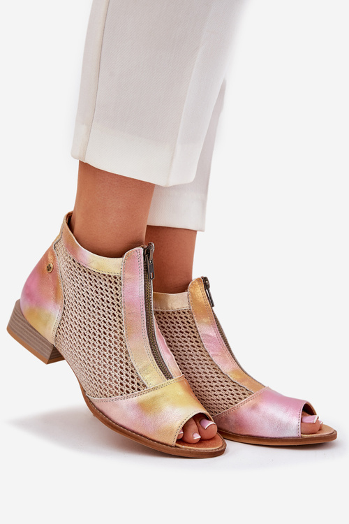 Жіночі Шкіряні Черевики На Плоскому Каблуку З Відкритими Пальцями Maciejka Рожево-Помаранчеві 06413-15