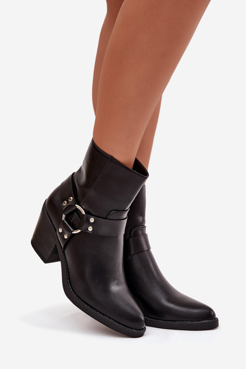 Теплі жіночі черевики на каблуці з декоративним елементом чорні Jurelle
