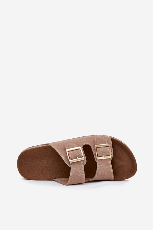 Жіночі сандалі зі золотими пряжками та швами хакі Lunera