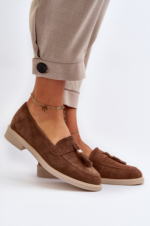 Замшеві жіночі лофери Zazoo 3420 на плоскій підошві коричневі