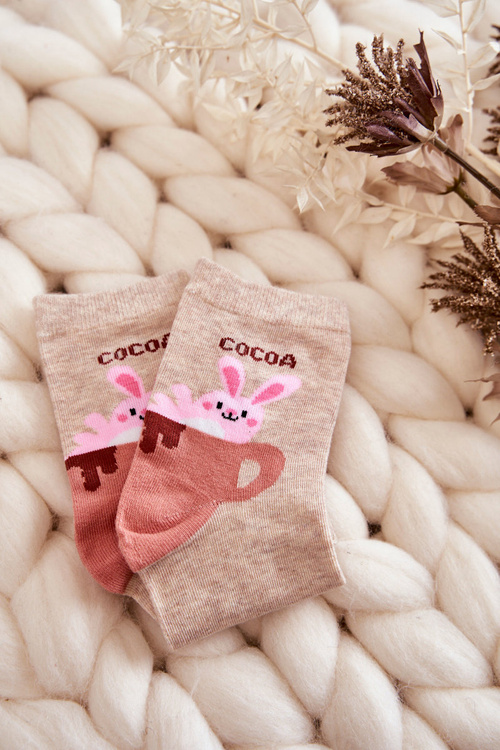 Жіночі прикольні шкарпетки Кролик в чашці Бежеві 