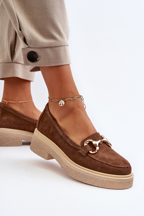 Zazoo 3429 Замшеві жіночі мокасини з декором коричневого кольору