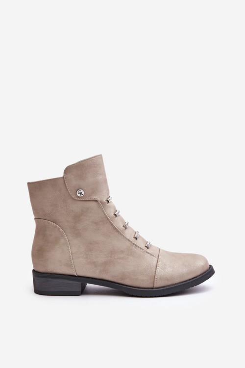 Теплі жіночі ботильйони на плоскій каблуці бежеві Labise