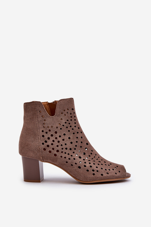 Коричневі жіночі екозамшеві ботильйони Halania з відкритим носком і високим каблуком