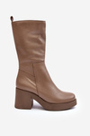 Жіночі шкіряні чоботи на масивному каблуці темно-бежеві Lemar Odennia