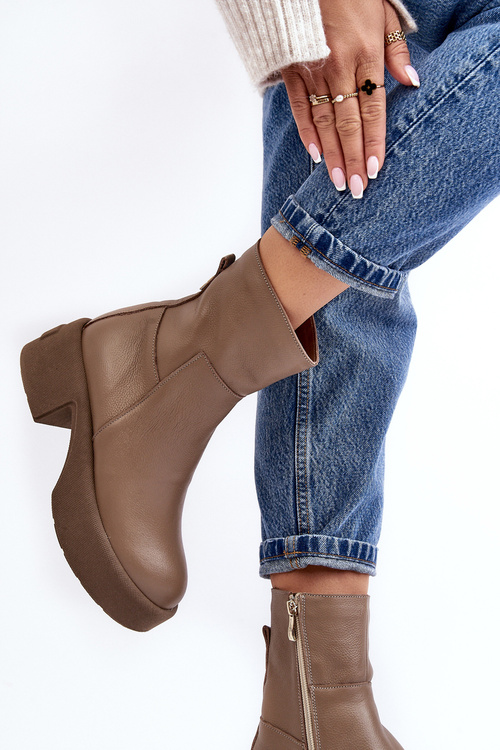 Шкіряні чоботи на низькому каблуці Темно-бежеві Lemar Volavola