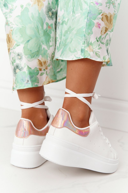 Жіноче спортивне взуття Кросівки на платформі Біло-Золоті Яскраво Сяють