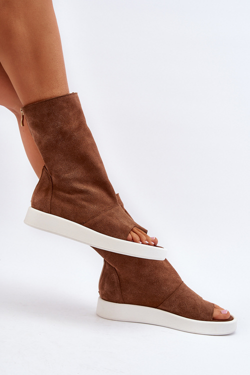 Коричневі жіночі замшеві босоніжки з верхом Zazoo 3441