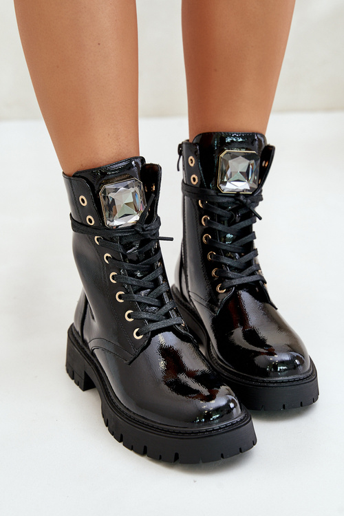 Черевики робітники лаковані утеплені з декором Black Depisa