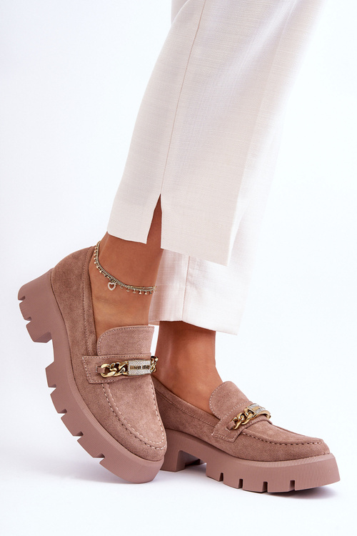 Класичні замшеві лофери на масивній платформі коричневого кольору Catch Me!