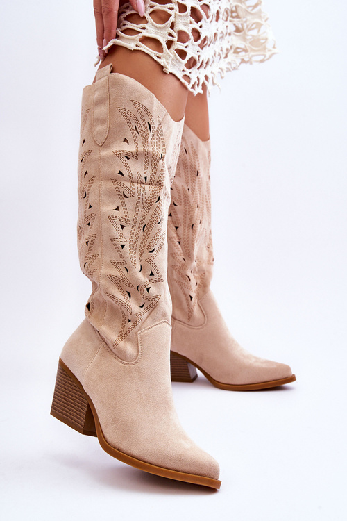 Ажурні замшеві чоботи бежеві Elavi