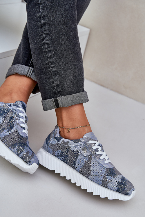 Замшеве Патерн Спортивне Взуття На Платформі З Блиском D&A LR51-635 Сині