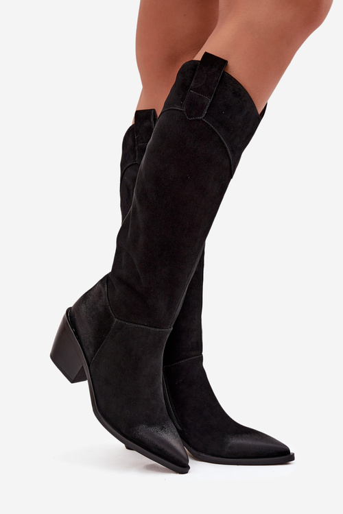 Жіночі ковбойські чоботи на підборах з натуральної замші Artiker 57C0232 Чорні