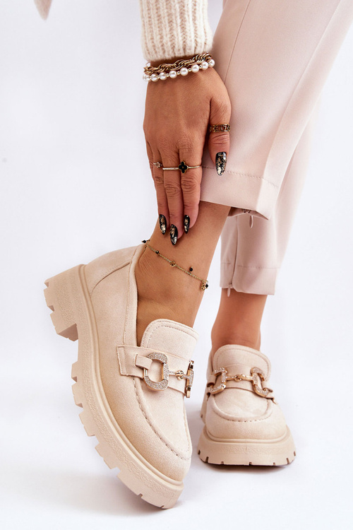 Жіночі замшеві туфлі на платформі бежеві Deira