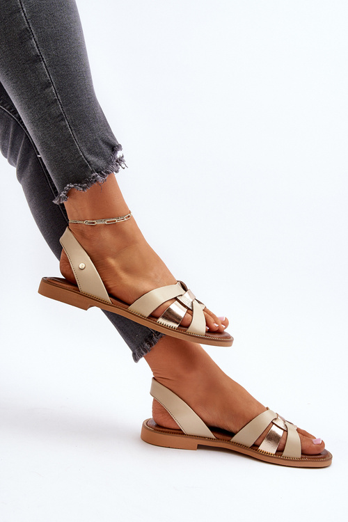 Бежеві жіночі шкіряні босоніжки Zazoo 40382