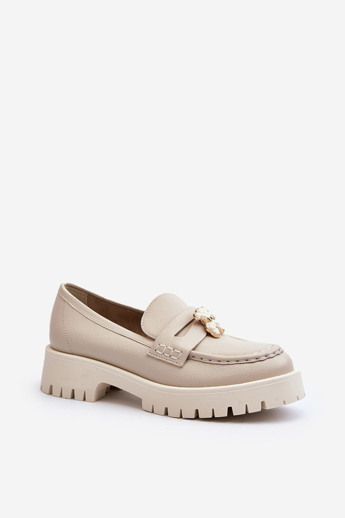 Шкіряні мокасини з ведмедиком CheBello 4291 Світло-бежевий