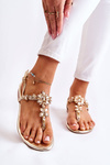Жіночі босоніжки шльопанці з фіанітами Золотий Solea