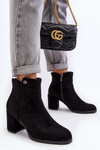 Чорні замшеві жіночі ботильйони на блоковому каблуці Selela