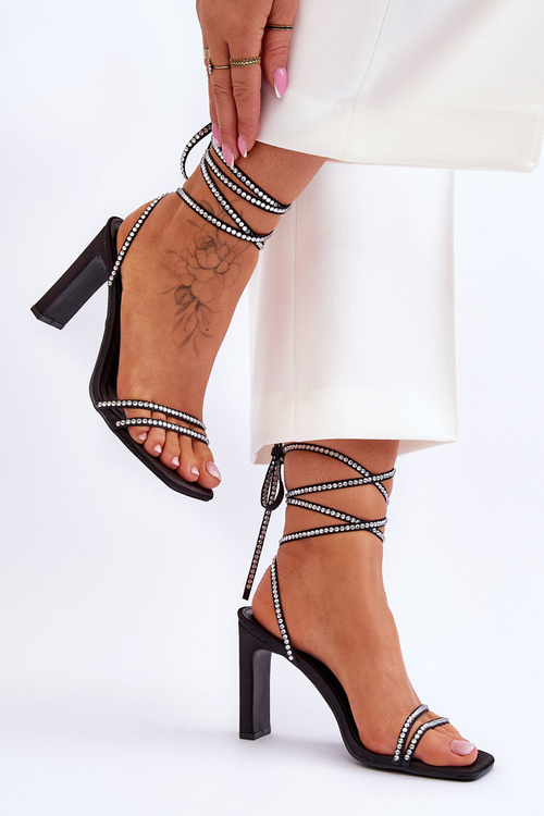 Елегантні босоніжки на зав'язках зі стразами Чорні Nessy