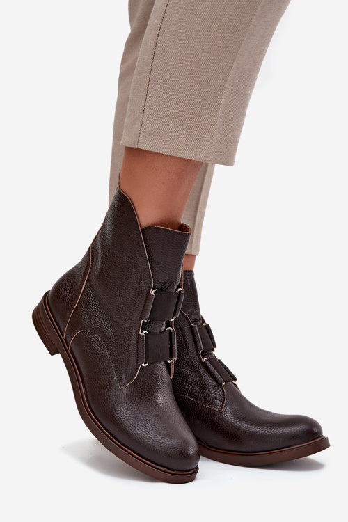 Жіночі черевики з натуральної шкіри на плоскому каблуці Zazoo 3842 шоколадні