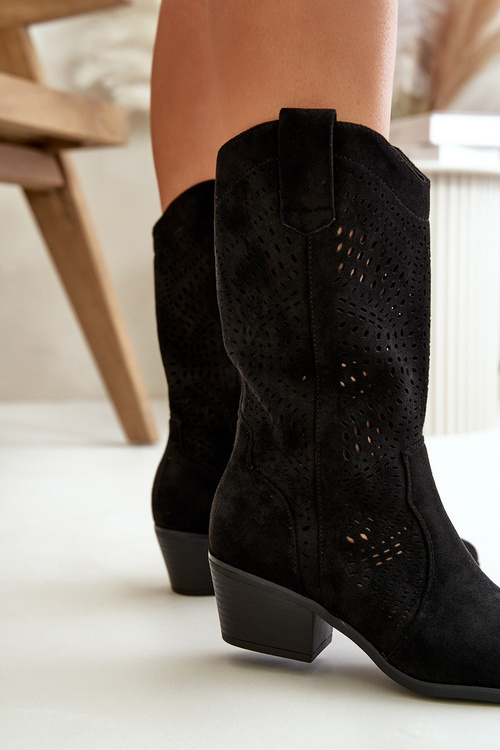 Ажурні жіночі ковбойські ботильйони Black Iceda