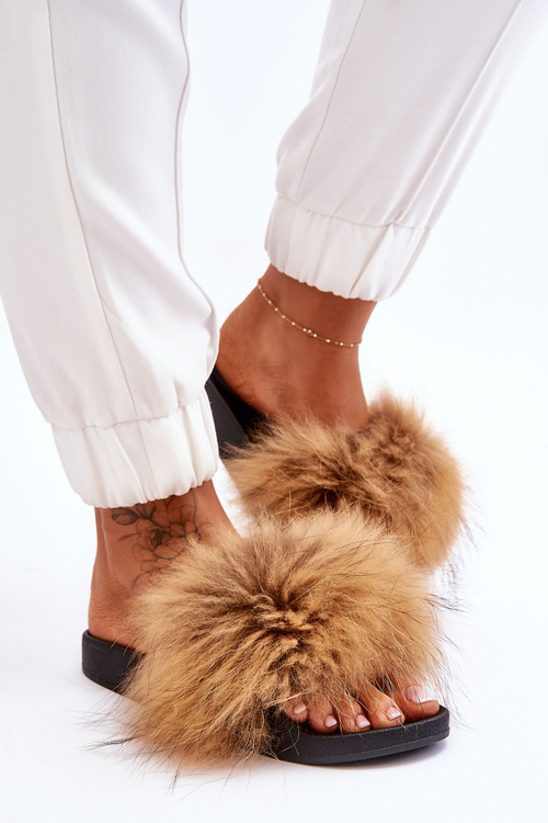 Жіночі гумові тапочки з хутром коричневого кольору Лукреція