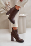 Утеплені жіночі чоботи на підборах з еко шкіри темно-коричневого кольору Teresine