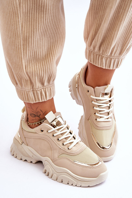 Бежеві класичні кросівки на платформі