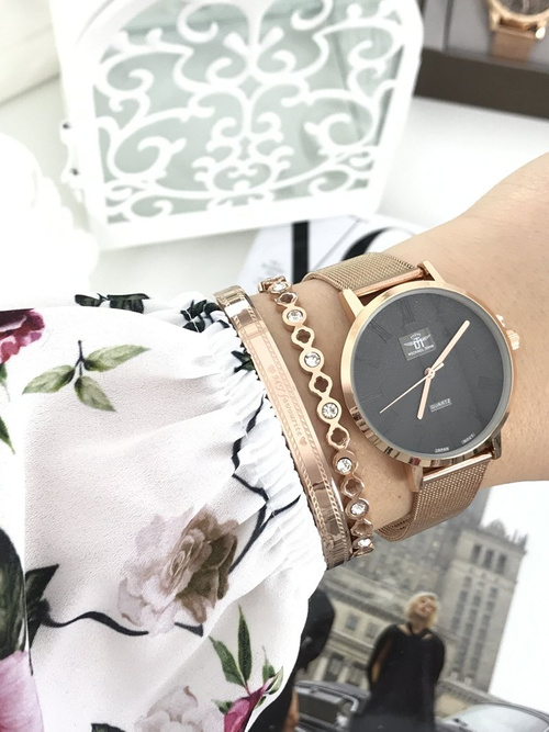 Жіночий годинник Michael John Elis Pink Gold / Grey Shield