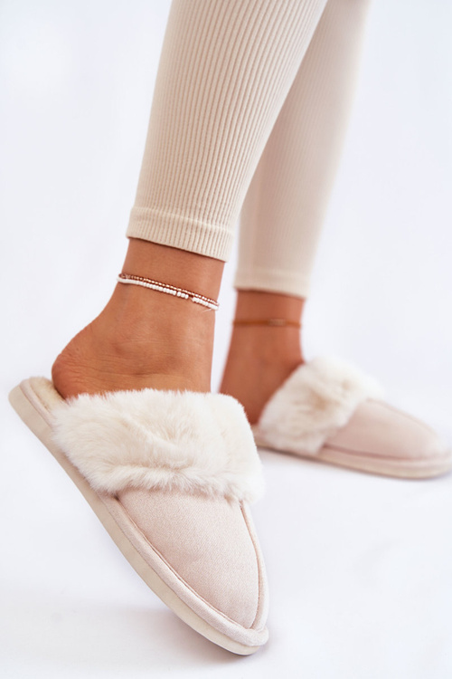 Жіночі гладкі тапочки з хутром світло-бежевий Morisea