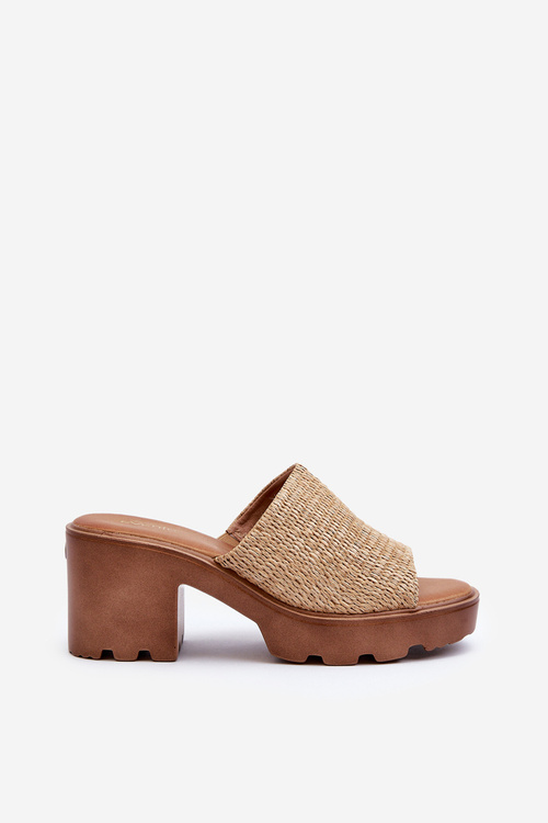 Жіночі босоніжки з плетеними деталями на підборах Бежеві Titantha