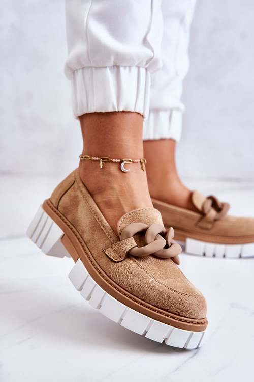 Замшеві лофери з декором темно-бежевий Talisa