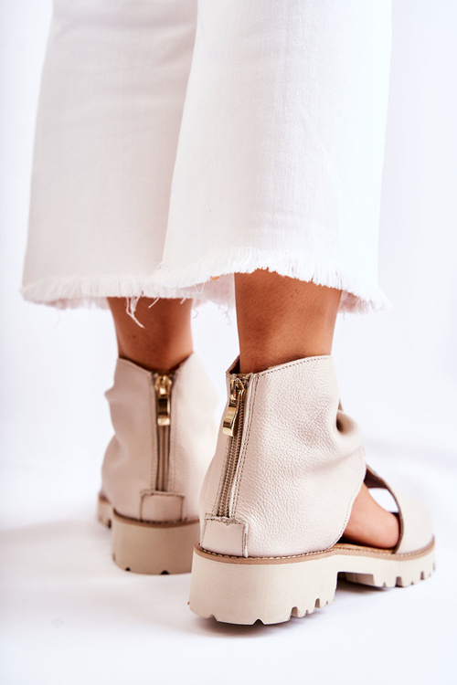 Жіночі шкіряні босоніжки на блискавці Nicole 2748 Бежеві