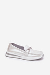 Шкіряні Жіночі Мокасини З Декором D&A LR51-966 Сріблясті