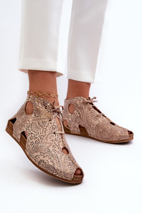 Чоботи шкіряні з малюнком Maciejka 03426-02 Бежеві