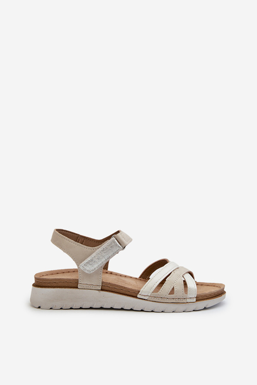 Зручні та легкі жіночі босоніжки на липучці Inblu CN000041 Бежево-сріблястий