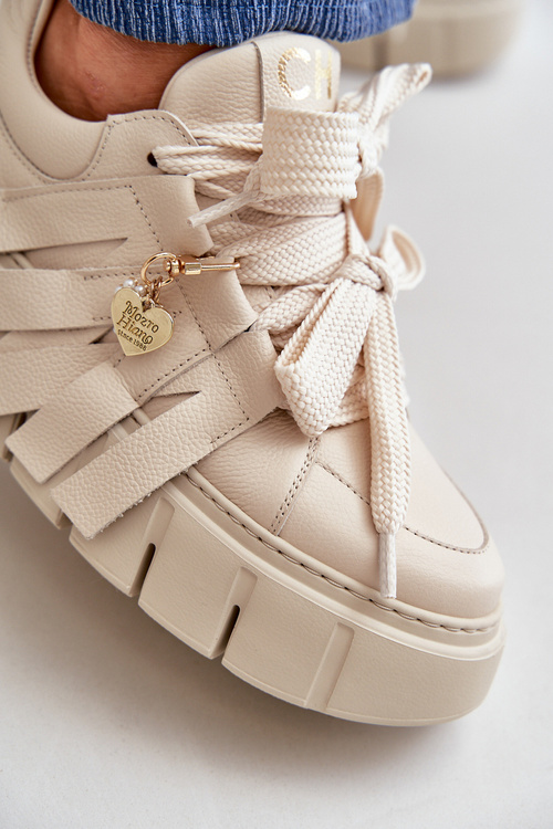 Жіночі шкіряні кросівки з декором CheBello 4292 Бежеві