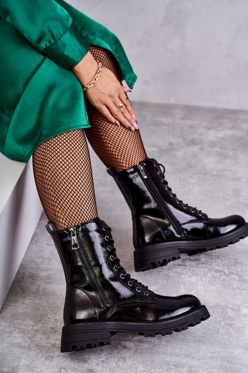 Шкіряні черевики на плоскому каблуці Чорні Estela