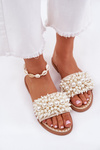 Жіночі Плоскі Сандалі З Декоративними Перлинами Бежеві Aricca