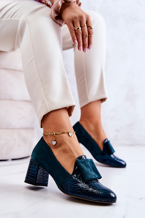 Замшеві туфлі зі зміїною шкірою. Зелена Діана