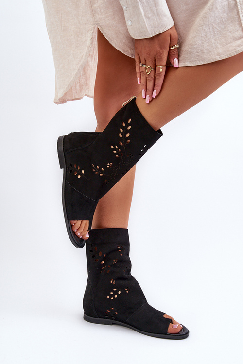 Чорні жіночі замшеві босоніжки на блискавці Zazoo 3437