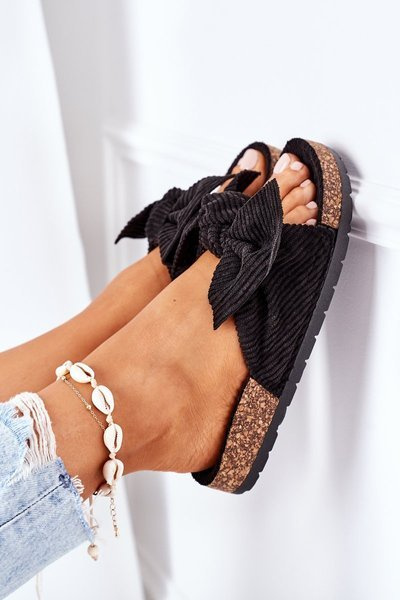 Вельветові тапочки на корковій підошві Чорні Summertime